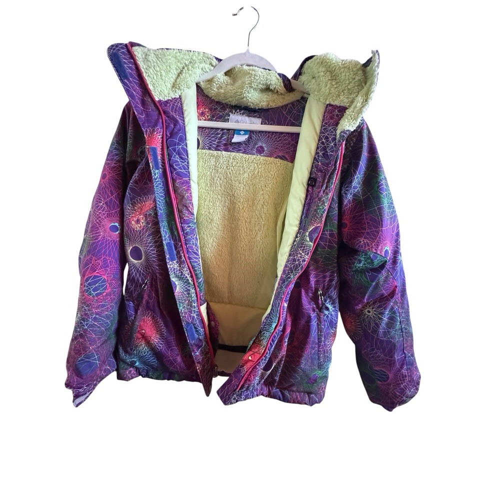Columbia Omni Tech Girls Sz 14-16 Ski Hooded Coat Sirograph Purple Design - Picture 3 of 12